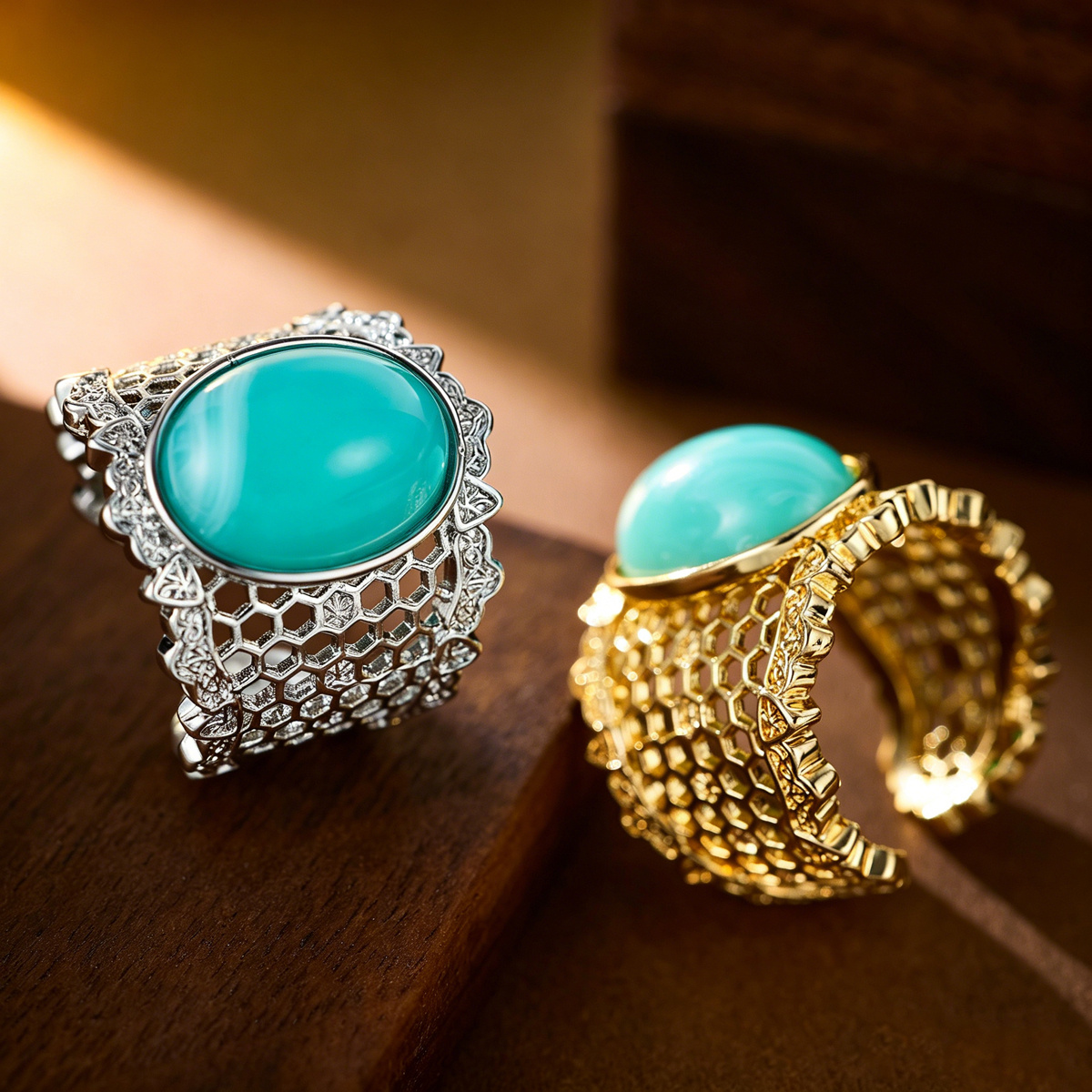 Retro Court Style Hollow Out Synthetic Turquoise Ring, Elegant Accessory